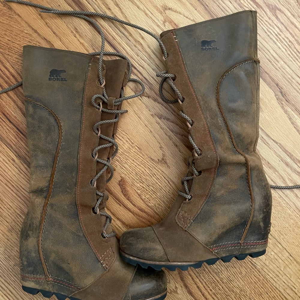 SOREL tall lace up wedge boots cate the great leather waterproof